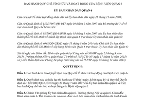 Quyết định 03/2015/QĐ-UBND quy chế tổ chức hoạt động bệnh viện quận 6 Hồ Chí Minh 2015