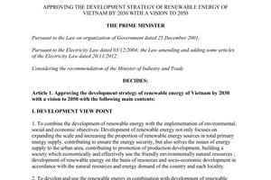 Decision No. 2068/QD-TTg approving the development strategy of renewable energy 2030 2050 2015