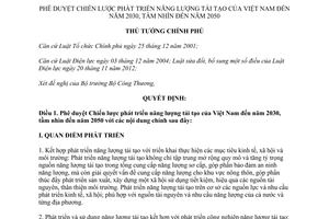 Quyết định 2068/QĐ-TTg Chiến lược phát năng lượng tái tạo của Việt Nam 2015