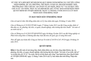 Quyết định 1317/QĐ-UBND-HC sửa đổi quy định chấm điểm chỉ tiêu công nhận an toàn an ninh trật tự Đồng Tháp 2015