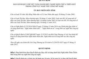 Quyết định 64/2015/QĐ-UBND quy chế xét tặng danh hiệu nghệ nhân Thừa Thiên Huế nghề thủ công mỹ nghệ