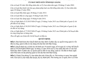 Quyết định 33/2015/QĐ-UBND phân cấp ủy quyền quản lý vốn đầu tư công quản lý đầu tư xây dựng Hậu Giang