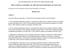 Resolution 103/2015/QH13 enforcement the civil procedure code