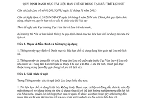 Thông tư 05/2015/TT-BNV Danh mục tài liệu hạn chế sử dụng tại Lưu trữ lịch sử