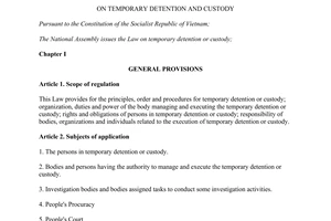 Law No. 94/2015/QH13 on temporary detention and custody