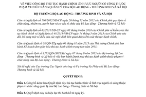 Quyết định 1734/QĐ-LĐTBXH công bố thủ tục hành chính lĩnh vực người có công 2015