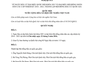 Nghị quyết 105/2015/QH13 ngày bầu cử đại biểu Quốc hội khóa XIV đại biểu Hội đồng nhiệm kỳ 2016 2021