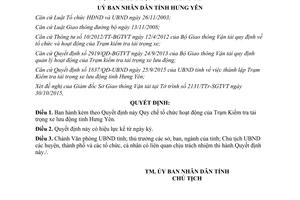 Quyết định 2315/QĐ-UBND tổ chức hoạt động trạm kiểm tra tải trọng xe lưu động Hưng Yên 2015