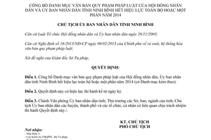 Quyết định 587/QĐ-UBND Danh mục văn bản quy phạm pháp luật hết hiệu lực Ninh Bình 2015