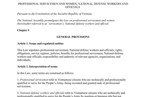 Law No. 98/2015/QH13 professional servicemen women national defense workers and officials 2015