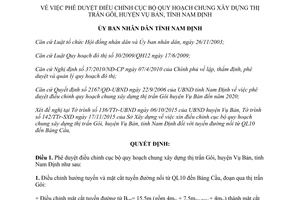 Quyết định 2544/QĐ-UBND điều chỉnh cục bộ quy hoạch chung xây dựng thị trấn Gôi Nam Định 2015