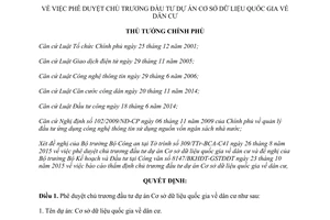 Quyết định 2083/QĐ-TTg 2015 phê duyệt chủ trương đầu tư dự án Cơ sở dữ liệu quốc gia về dân cư