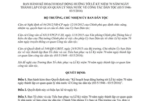 Quyết định 650/QĐ-UBDT hoạt động kỷ niệm 70 năm thành lập cơ quan quản lý công tác dân tộc 2015