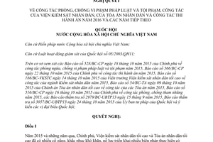 Nghị quyết 111/2015/QH13 phòng chống vi phạm pháp luật tội phạm công tác của Viện kiểm sát nhân dân