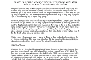 Chỉ thị 30/CT-TTg tăng cường kiểm soát dự án đầu tư sử dụng nhiều năng lượng tài nguyên gây ô nhiễm môi trường 2015