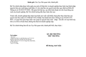 Công văn 16120/BTC-TCHQ nộp báo cáo quyết toán đối loại hình nhập sản xuất xuất khẩu 2015