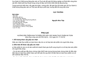 Công văn 2764/QLCL-CL2 triển khai thí điểm xác nhận sản phẩm an toàn 2015