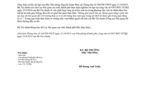 Công văn 16632/BTC-TCHQ thực hiện Thông báo số 340/TB-VPCP 2015