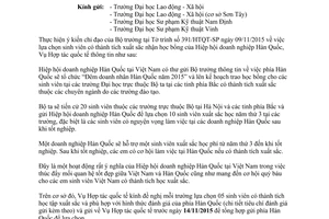 Công văn 4591/LĐTBXH-HTQT lựa chọn sinh viên nhận học bổng hiệp hội doanh nghiệp Hàn Quốc 2015