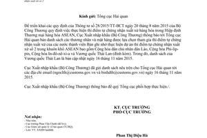 Công văn 1041/XNK-XXHH danh sách nhà xuất khẩu thí điểm tự chứng nhận xuất xứ 2015