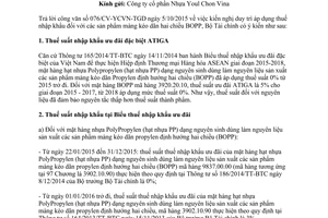 Công văn 17604/BTC-HTQT kiến nghị duy trì áp dụng thuế nhập khẩu sản phẩm màng kéo dãn hai chiều 2015