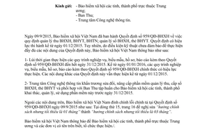 Công văn 4791/BHXH-VP lùi thời gian nghiệp vụ mẫu biểu hồ sơ báo cáo theo 959/QĐ-BHXH 2015