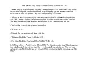 Công văn 1758/TCLN-PTR nhập khẩu giống cây Hoa Anh Đào 2015