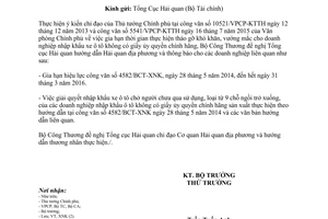 Công văn 11819/BCT-XNK gia hạn thời gian thực hiện tháo gỡ khó khăn doanh nghiệp nhập khẩu ô tô 2015