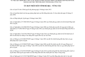Quyết định 02/2016/QĐ-UBND lệ phí cấp Giấy phép lao động cho người nước ngoài Bà Rịa Vũng Tàu 2016