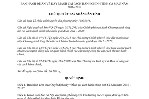 Quyết định 70/QĐ-UBND đề án đẩy mạnh cải cách hành chính Cà Mau 2016 2017