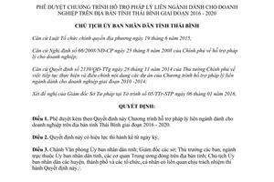 Quyết định 150/QĐ-UBND duyệt chương trình hỗ trợ pháp lý liên ngành dành cho doanh nghiệp Thái Bình