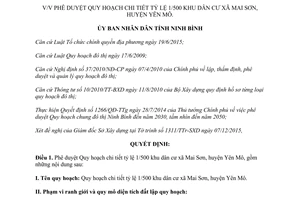 Quyết định 73/QĐ-UBND quy hoạch chi tiết tỷ lệ 1 500 khu dân cư Mai Sơn huyện Yên Mô Ninh Bình 2016