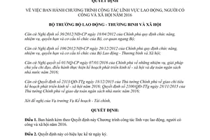 Quyết định 80/QĐ-LĐTBXH chương trình công tác lĩnh vực lao động người có công và xã hội 2016