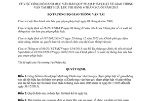 Quyết định 131/QĐ-BGTVT công bố danh mục văn bản quy phạm pháp luật giao thông vận tải hết hiệu lực