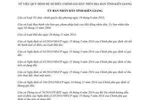 Quyết định 04/2016/QĐ-UBND quy định hệ số điều chỉnh giá đất Kiên Giang