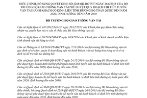 Quyết định số 135/QĐ-BGTVT 2016 sửa đổi 2288/QĐ-BGTVT tuyến vận tải hành khách cố định