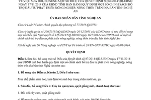 Quyết định 09/2016/QĐ-UBND sửa đổi 87/2014/QĐ-UBND hỗ trợ đầu tư phát triển nông nghiệp Nghệ An