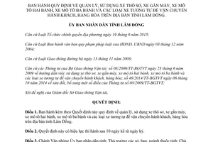 Quyết định 04/2016/QĐ-UBND quản lý sử dụng xe thô sơ xe gắn máy xe mô tô hai ba bánh Lâm Đồng