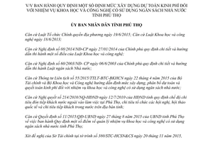 Quyết định 02/2016/QĐ-UBND định mức xây dựng dự toán nhiệm vụ khoa học công nghệ Phú Thọ