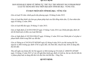Quyết định 03/2016/QĐ-UBND thủ tục thu hồi đất do vi phạm pháp luật sử dụng đất đai Bà Rịa Vũng Tàu