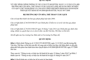 Quyết định 227/QĐ-BVHTTDL đính chính thông tư 12/2015/TT-BVHTTDL giấy phép phổ biến phim 2016