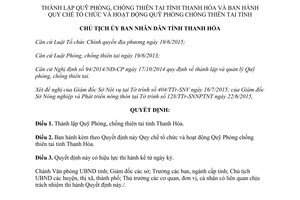 Quyết định 214/QĐ-UBND thành lập quy chế tổ chức hoạt động Quỹ Phòng chống thiên tai Thanh Hóa