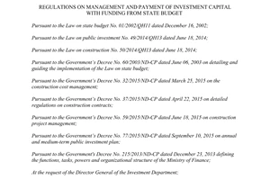 Circular 08/2016/TT-BTC regulations management payment of investment capital funding from state budget