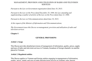 Decree of Government No.06/2016/ND-CP management provision and utilization of radio television services