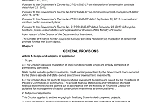 Circular 09/2016/TT-BTC on regulation on finalization of completed projects funded with State capital