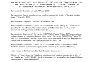 Circular No. 07/2016/TT-BTC amend 210/2012/TT-BTC establishment operation of securities companies