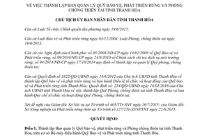 Quyết định 215/QĐ-UBND thành lập Ban quản lý quỹ bảo vệ phát triển rừng Thanh Hóa 2016