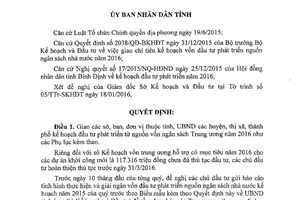 Quyết định 134/QĐ-UBND phát triển nguồn ngân sách Trung ương tỉnh Bình Định 2016