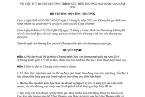 Quyết định 206/QĐ-BCT phê duyệt chương trình xúc tiến thương mại quốc gia 2016