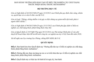 Quyết định 159/QĐ-BYT hướng dẫn đào tạo điều trị nghiện chất dạng thuốc phiện bằng thuốc methadone